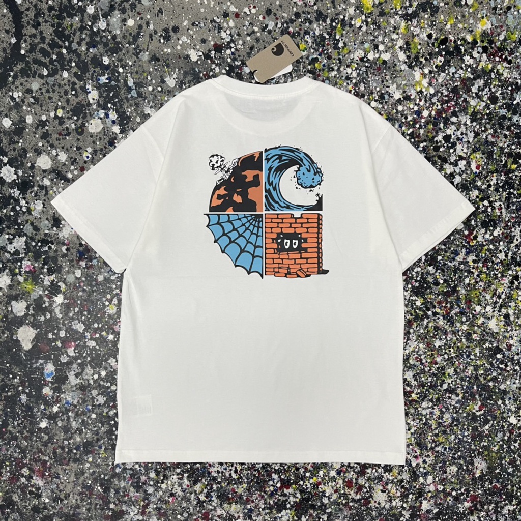 Carhartt Áo Thun Ngắn Tay Dáng Rộng In Họa Tiết Graffiti Phối Màu Cá Tính Cho Cặp Đôi