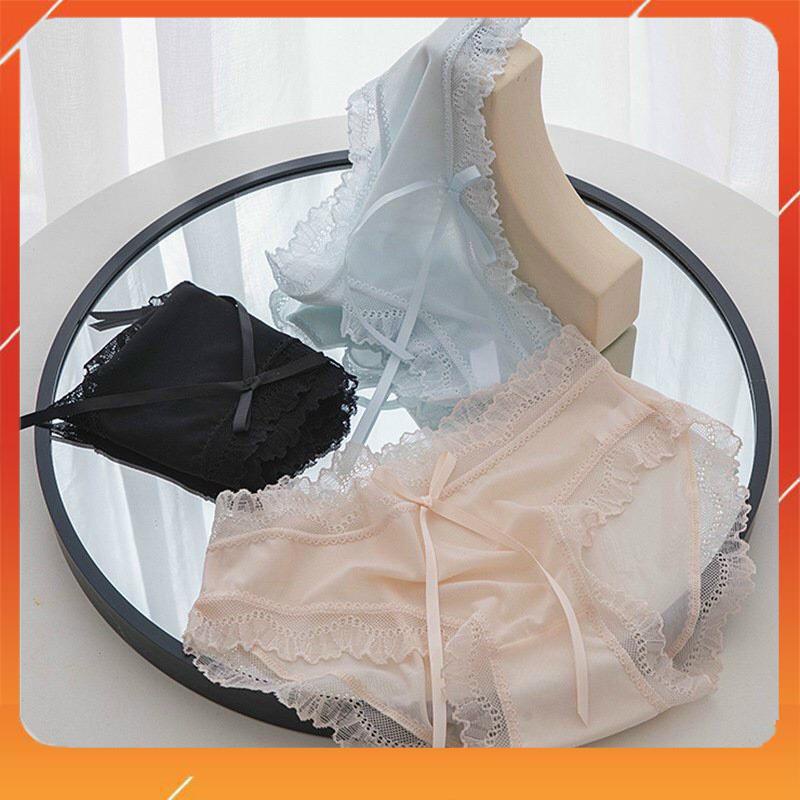 Quần lót nữ kháng khuẩn cạp cao nâng mông phối nơ chất liệu ren cao cấp Q2341