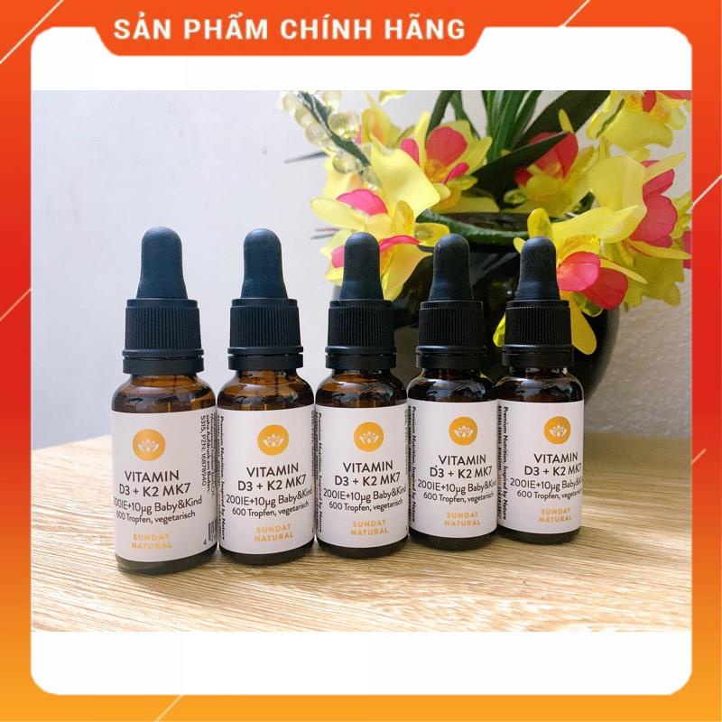 Vitamin D3 K2 MK7 Đức - Sunday Natural 20ml (D3K2MK7/D3&amp;K2 MK7 Cho Trẻ 0-4 Tuổi)