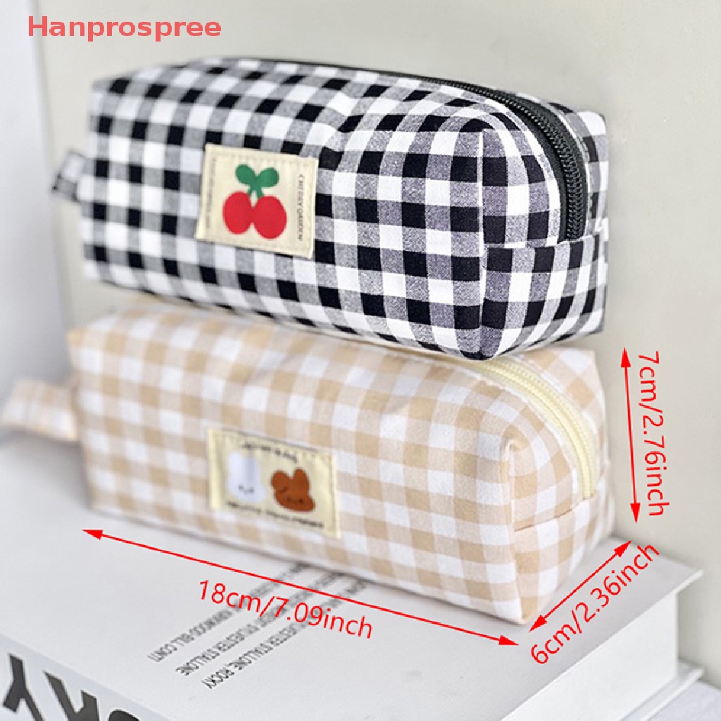 Hanprospree > Túi Canvas Đựng Bút Chì / Mỹ Phẩm / Tiền Xu / Đồ Trang Điểm Kẻ Sọc Caro Dễ Thương well