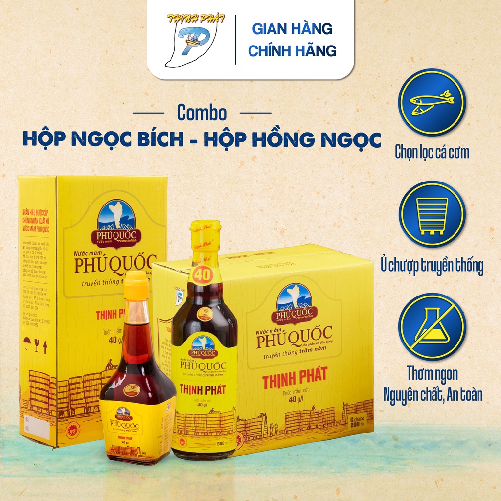 Combo Tình Thân đậm đà nước mắm Phú Quốc Thịnh Phát- hộp Ngọc Bích và hộp Hồng Ngọc 40 độ