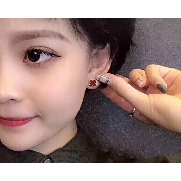 Bông Tai mini Hình Cỏ Bốn Lá Mạ Vàng 18K / Bạc Dày 9mm Làm Quà Tặng Sinh Nhật / Lễ Tình Nhân
