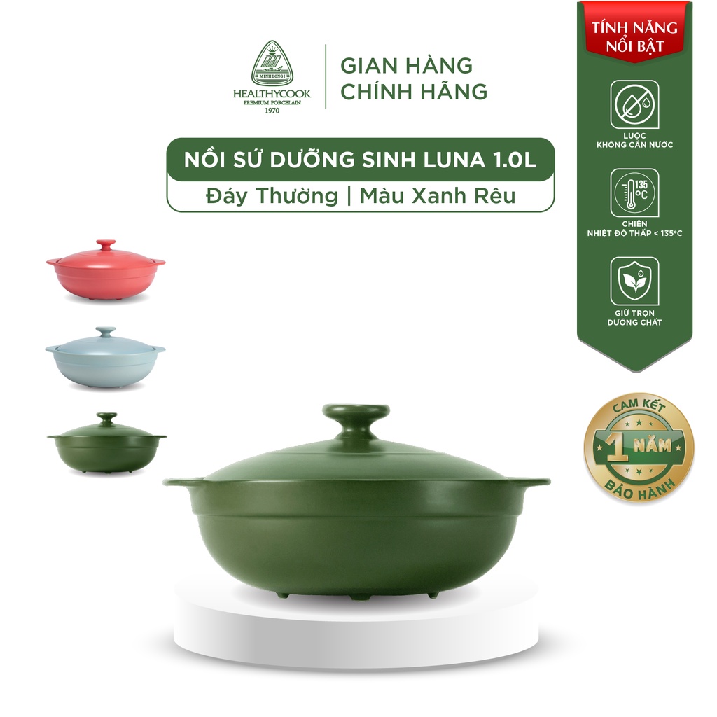 Nồi Sứ Dưỡng Sinh Minh Long Healthy Cook Luna 1.0 L - Dùng Cho Bếp Gas, Bếp Hồng Ngoại