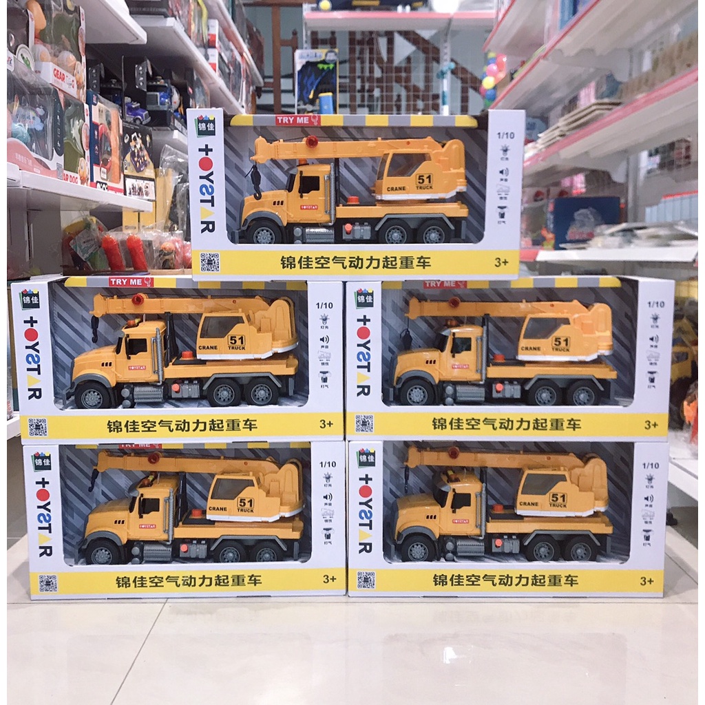 Đồ chơi xe công trình cần cẩu, xe móc có ròng rọc kéo hàng,