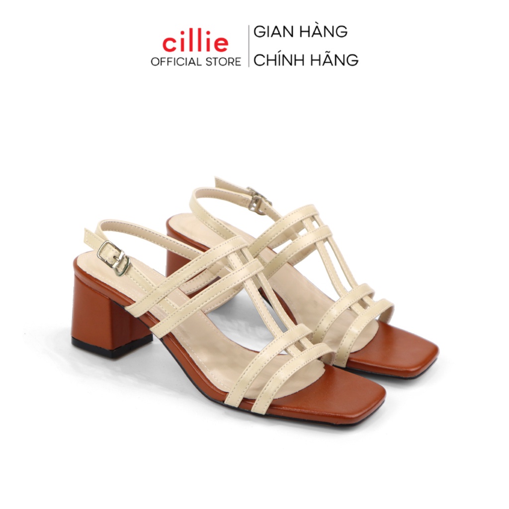 Giày sandal cao gót nữ quai ngang gót vuông cao 5cm đi học đi làm Cillie 1112