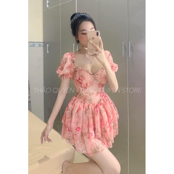 (HCM) Đầm voan hoa thiết kế siêu xong cho nàng ( có mút lót quần) họa tiết hoa , sang trọng , tinh tế . thời trang tiểu