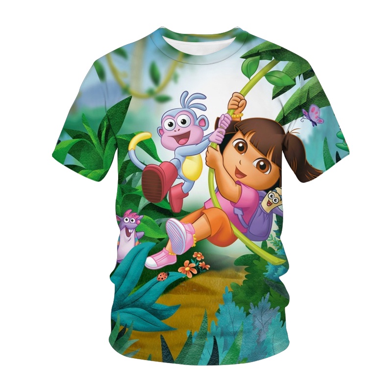 Áo Thun Tay Ngắn In Hoạt Hình Dora Dễ Thương Cho Bé