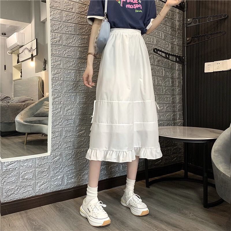 Chân Váy Ren Xếp Tầng Lưng Cao Đáng Yêu Cho Nữ