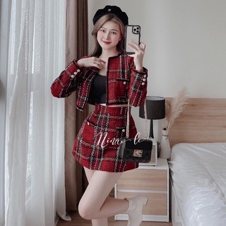 sét dạ kẻ đỏ