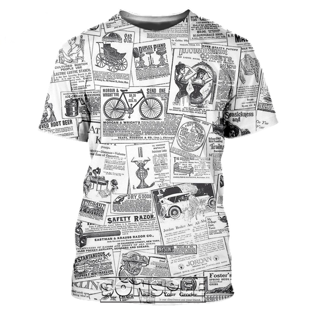 Áo Thun Tay Ngắn In Hình Tờ Báo 3D Phong Cách Hip Hop Thời Trang Đường Phố Cho Nam Và Nữ
