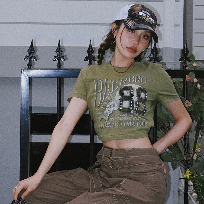 COZOK Áo Thun Ngắn Tay In Họa Tiết Rằn Ri Kiểu Vintage Cá Tính