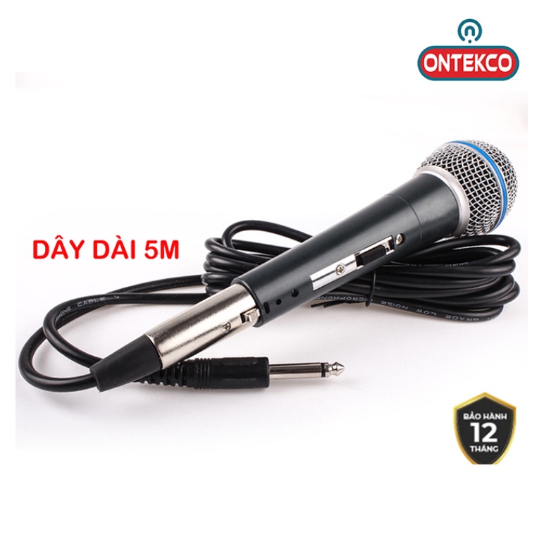 Micro hát karaoke ONTEKCO MV01 dây dài 5M, tay cầm thép chắc chắn, phù hợp các loại loa kéo, amply