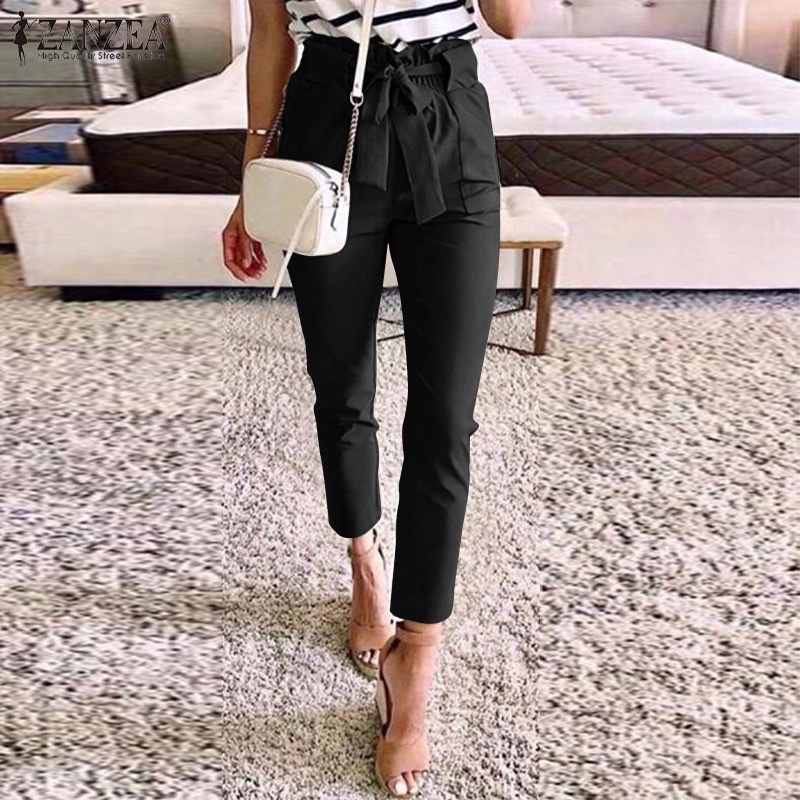 Quần dài ZANZEA lưng thun nhún bèo thời trang đường phố cá tính cho nữ