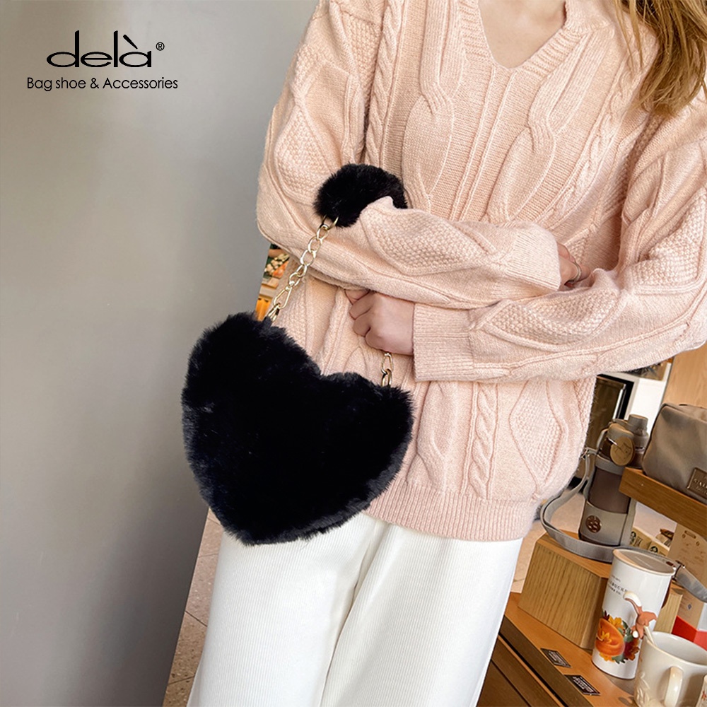 Dela Túi Đeo Chéo Nhỏ Bằng Lông Xù Hình Trái Tim Dễ Thương Thời Trang Mùa Đông 2023 Dành Cho Bạn Nữ