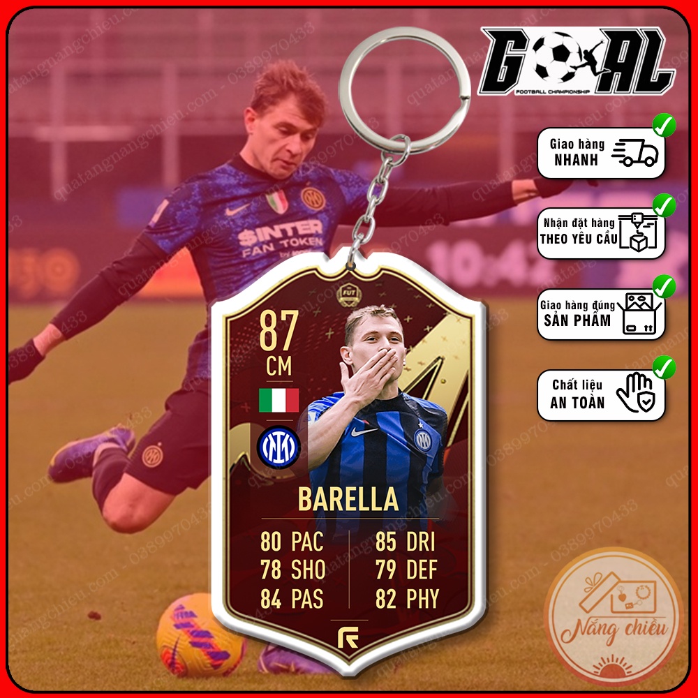 Móc khóa cầu thủ bóng đá chuyên nghiệp - In hình Nicolo Barella - Thẻ Icon bóng đá gaming[9901-9912]
