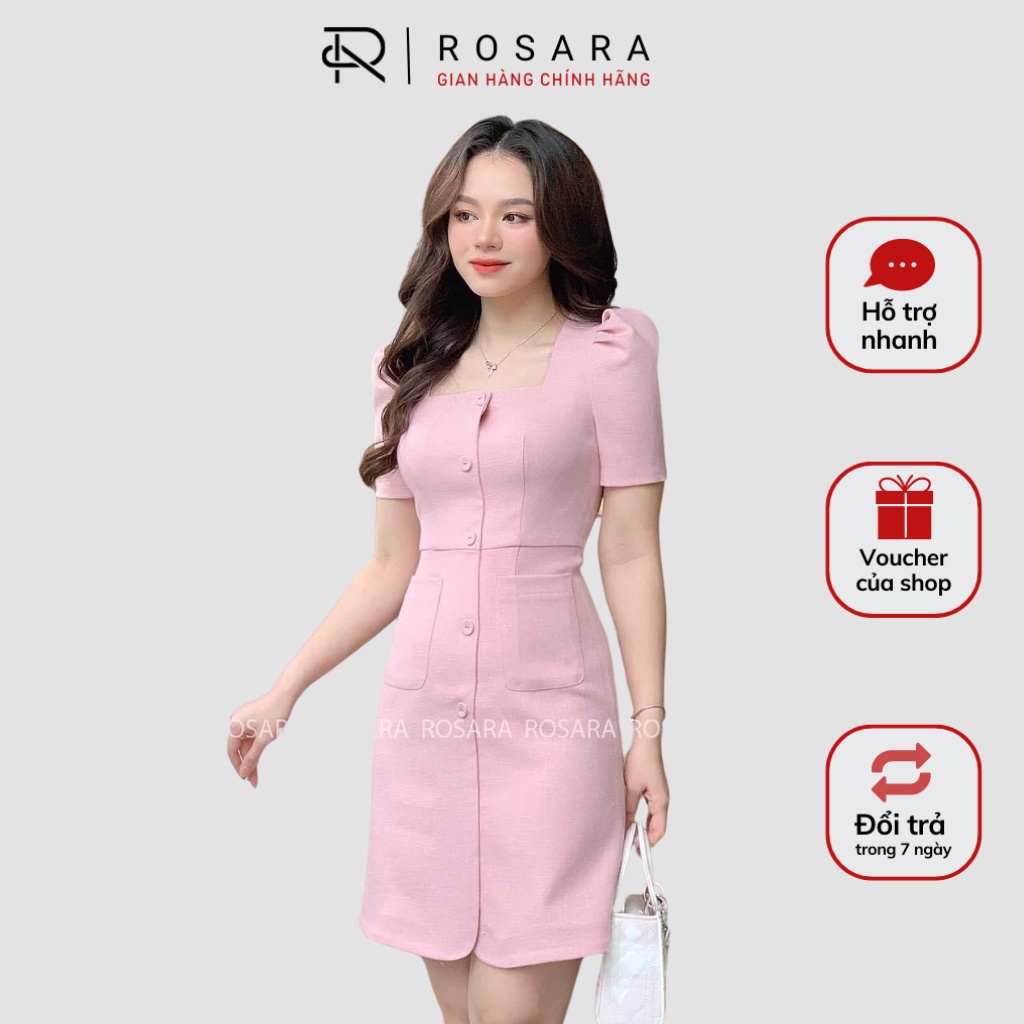 Váy Đầm Hồng Ngắn Tay Bồng Vai Thời Trang Nữ Rosara VA10