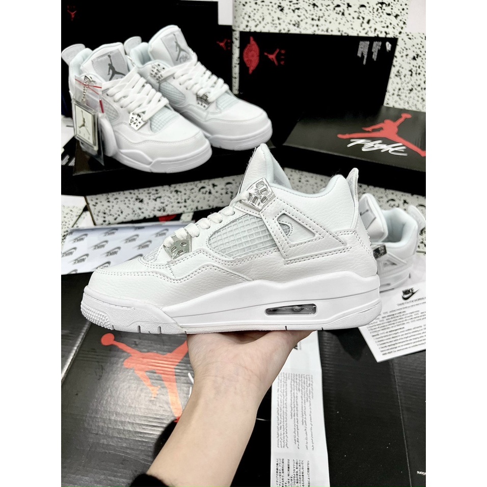 Giày thể thao Sneaker Jordan 4 nam nữ, Giày Sneaker JD4 full trắng cổ lưỡi gà cao hàng đẹp fullbox Seen Sneaker