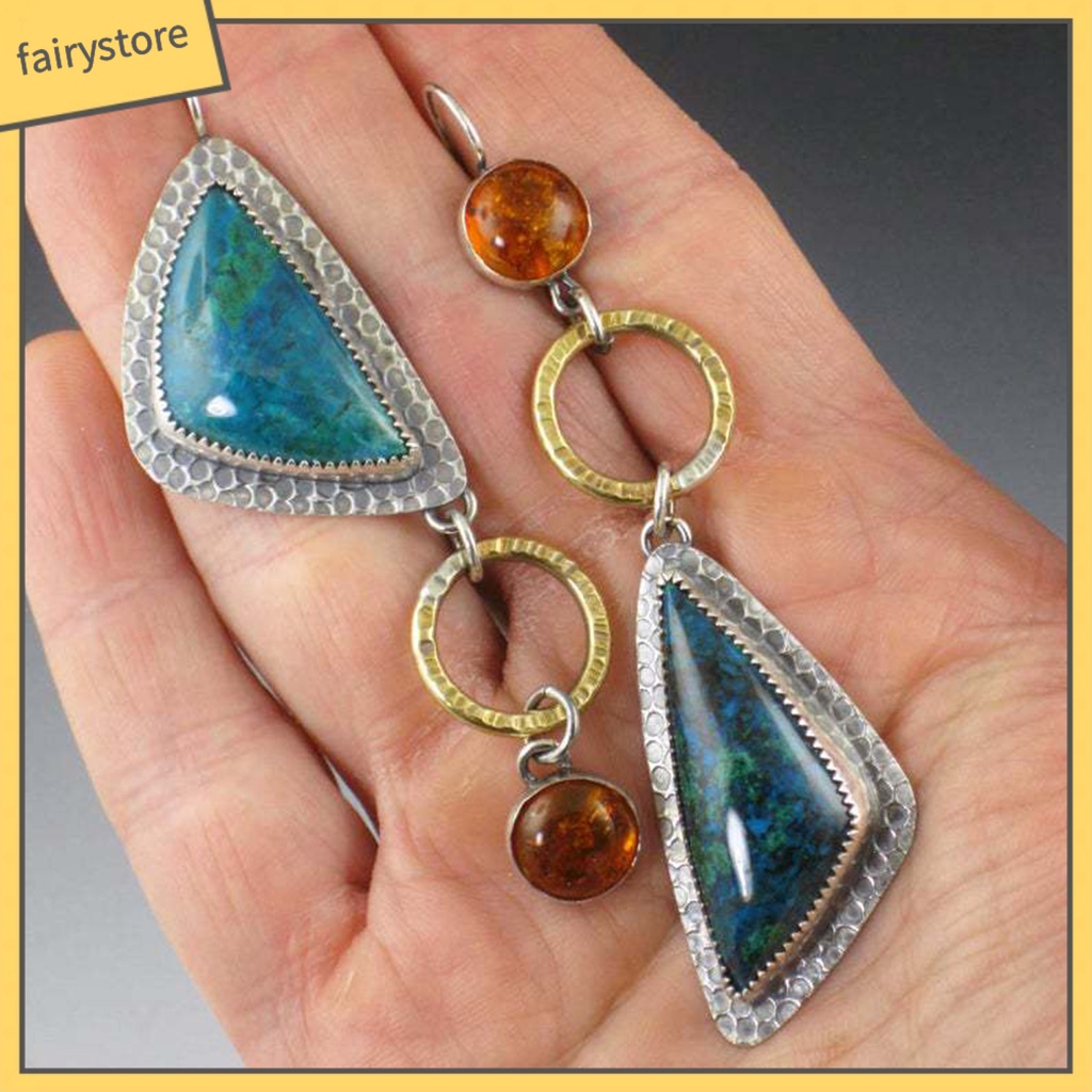 1 Đôi Bông Tai Tam Giác Đính Đá Ngọc Lam Giả Thời Trang Dành Cho Nữ