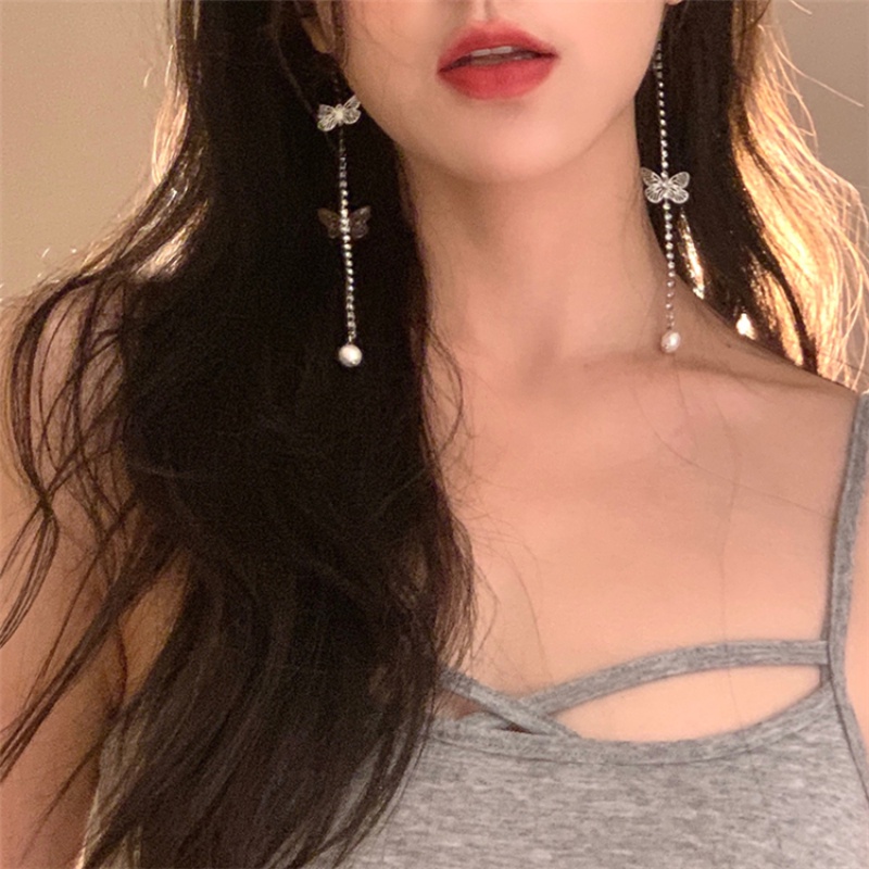 Cài Tóc Hình Bướm Dạng Chuỗi Tua Rua Lấp Lánh Cao Cấp Phong Cách Hàn Quốc