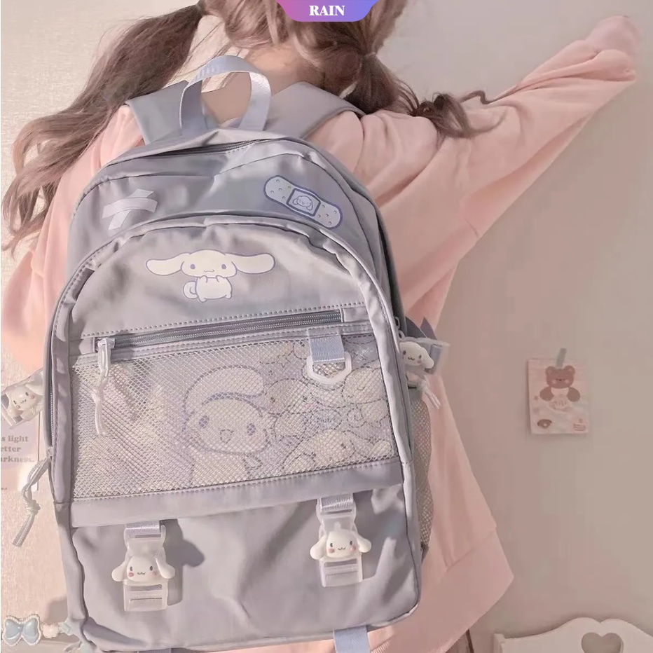 Ba Lô Đựng Laptop Bằng Nylon Chống Nước Nhiều Ngăn Họa Tiết Hoạt Hình Sanrio Cinnamoroll Kuromi My Melody Dễ Thương Phong Cách Nhật Bản Cho Nữ [RAIN]