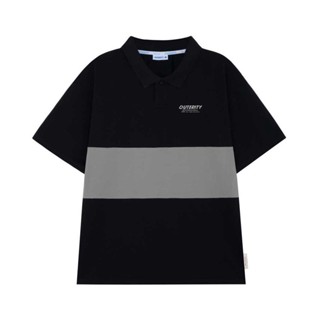 Áo polo nam nữ local brand unisex Outerity Cá Sấu Cross Cut / Đen&Xám / áo thun polo from rộng