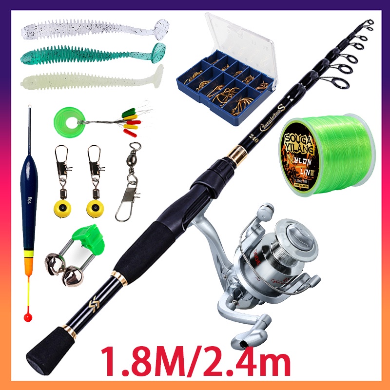 🔥Tặng 30k Phụ Kiện 🔥Bộ Cần Câu 1.8M/2.1M/2.4M thanh kính thiên văn+Máy Câu Cá 6BB 5.2:1+Móc mồi+Mồi