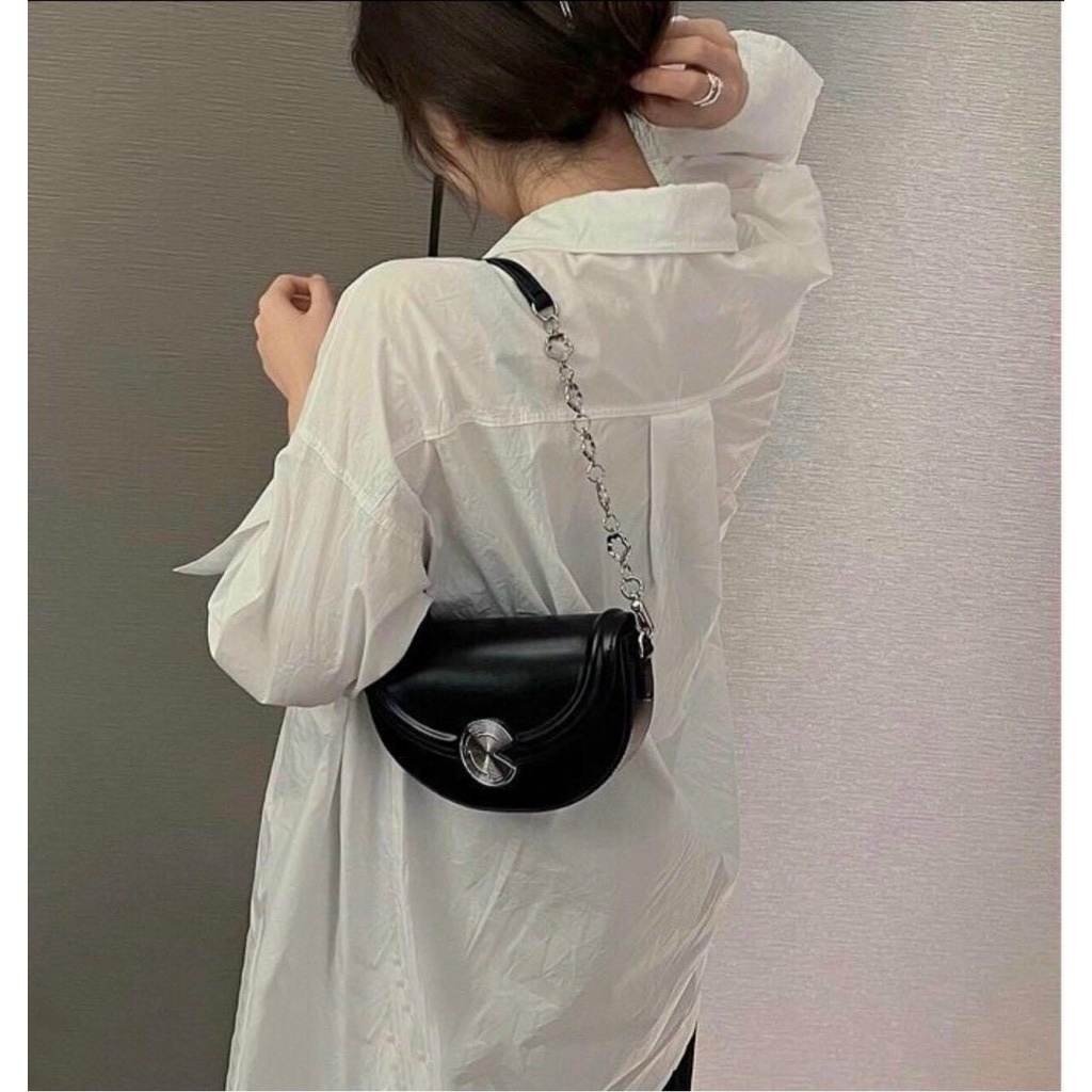 Túi đeo chéo nữ bán nguyệt có nút tròn khuyết  -Túi kẹp nách, túi xách nữ bản trơn phong cách nữ tính