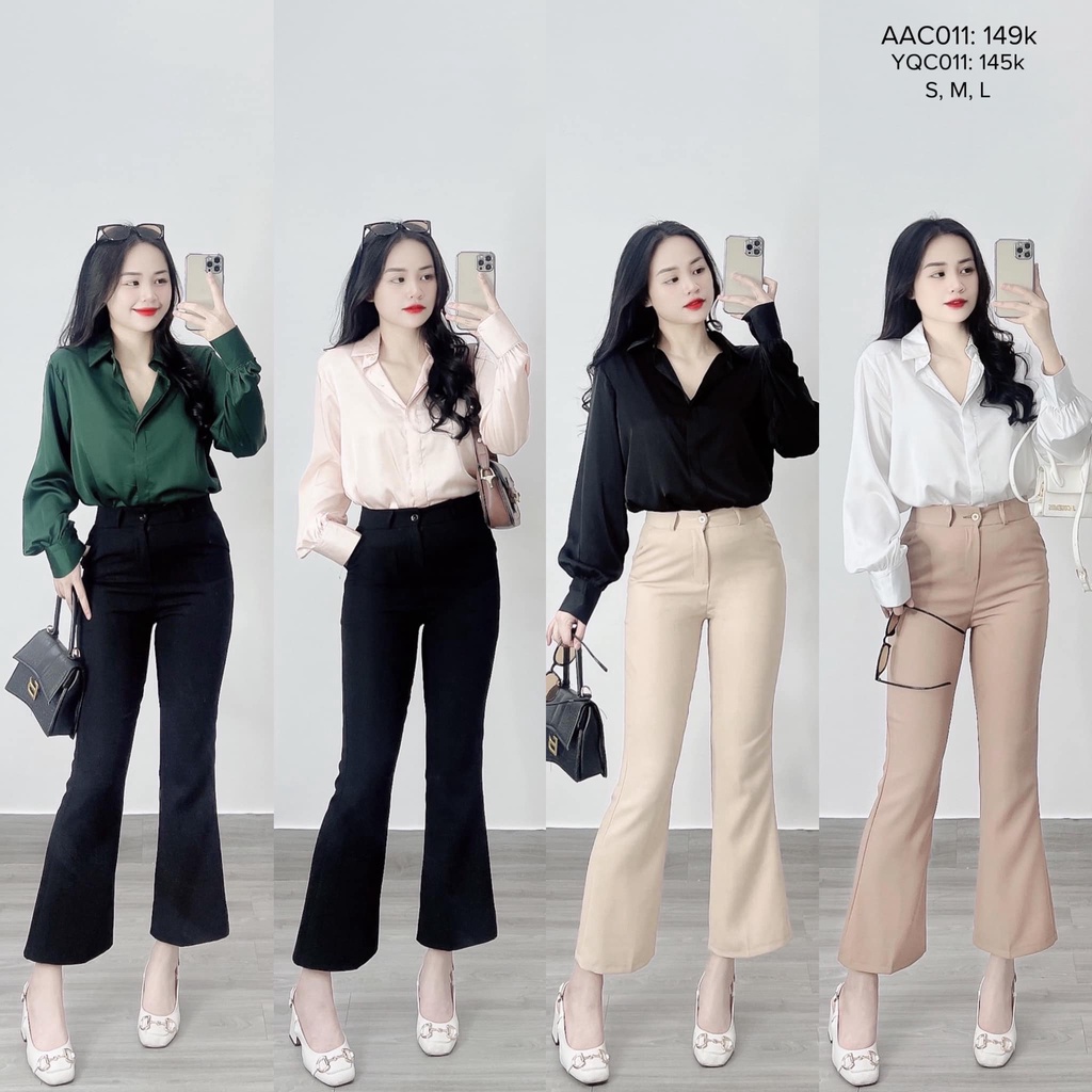Quần tây ống loe basic lửng chất tuyết mưa dày dặn CHIBEST YQC011