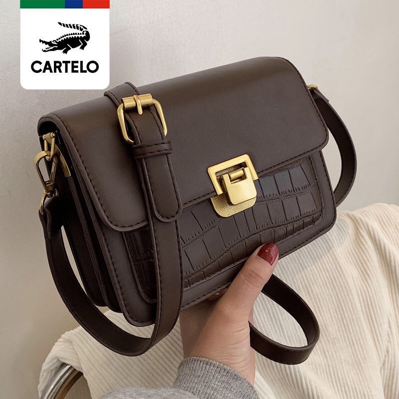 Túi xách đeo chéo quai da basic màu nâu