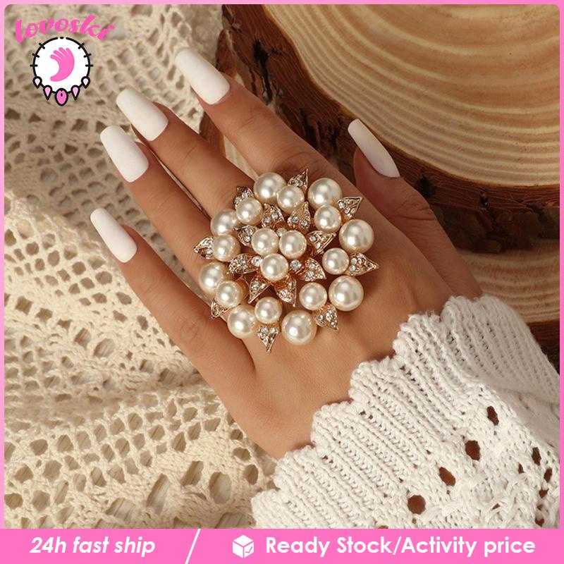 Bông Tai Hình Hoa Đính Ngọc Trai Giả Thanh Lịch Dành Cho Nữ