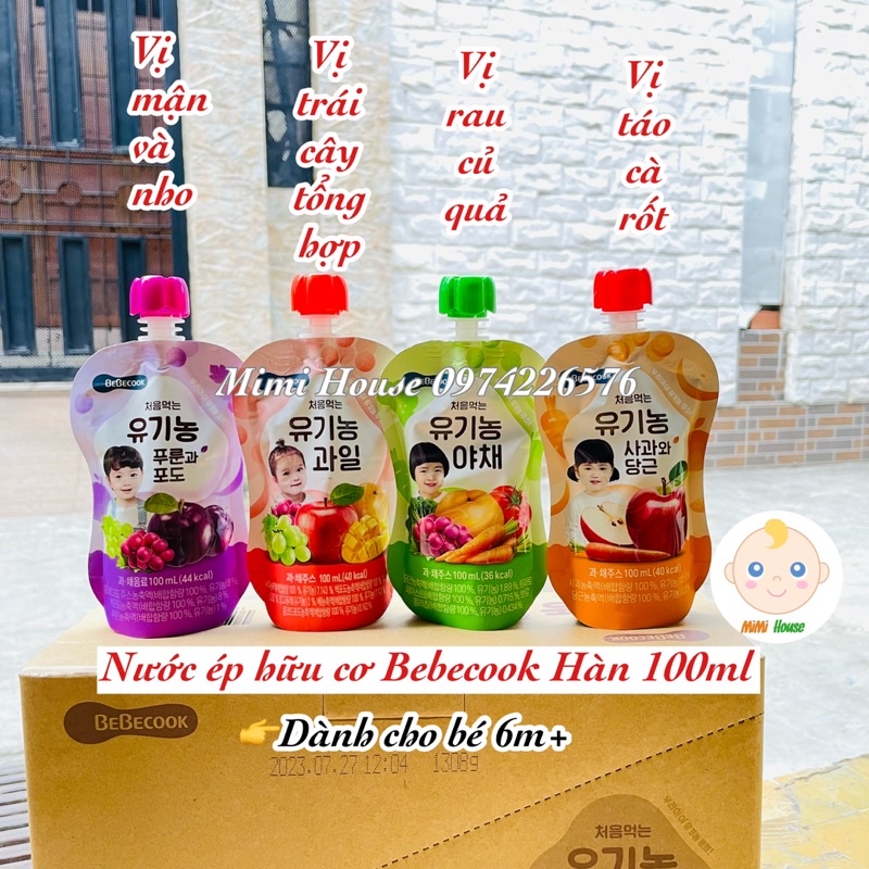 Nước ép trái cây hữu cơ Bebecook Hàn 100ml cho bé từ 6 tháng