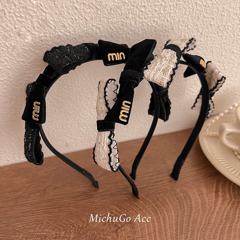 Băng Đô Cài Tóc Bằng Vải Nhung Thắt Nơ In Chữ Phong Cách vintage Hàn Quốc Thanh Lịch Dành Cho Nữ