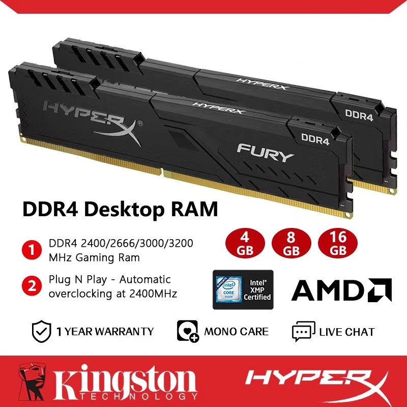 Ram Kingston Hyper Fury X DDR4 4G / 8G / 16G 2400 2666 3200MHz DIMM RAM Cho Máy Tính Để Bàn