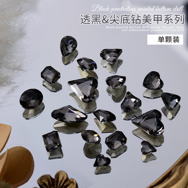 Set 10 viên đá pha lê K9 màu đen, đá khối pha lê chân nhọn trang trí móng tay nghệ thuật