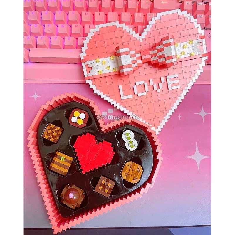 Lego Hộp Quà Tình Yêu Valentine Chocolate, Đồ Chơi Lắp Ráp Hình Trái Tim Màu Hồng Quà Tặng 14/2 Và 8/3