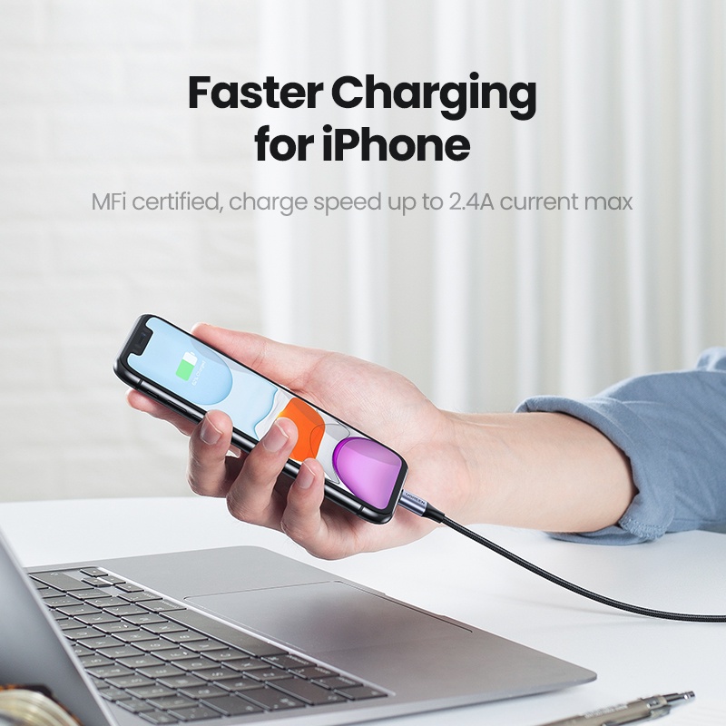 Dây cáp sạc nhanh UGREEN MFI chuyển đổi Lightning sang USB 2.4A thích hợp cho iPhone 12 13 14 Pro Max/ iPad mini 6/ 9