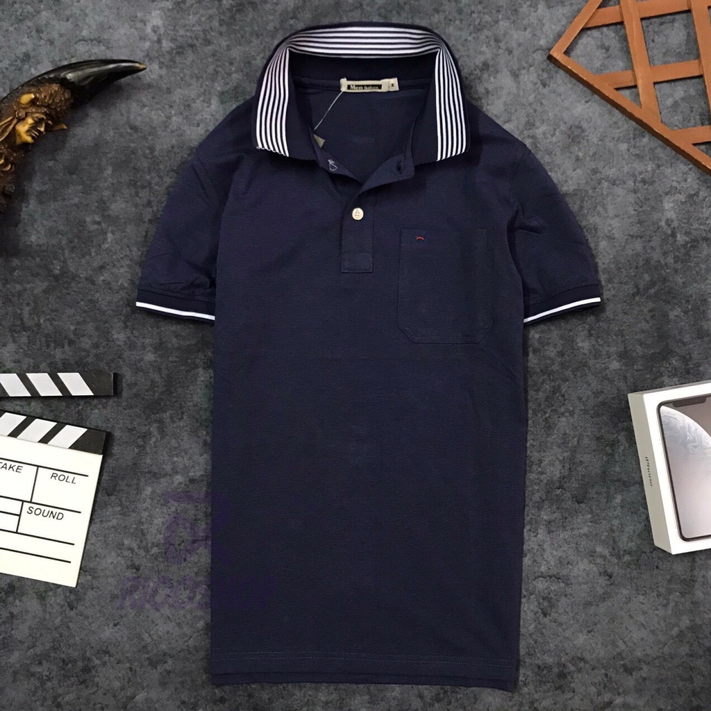Áo phông nam trung niên có túi, áo thun nam polo trơn đẹp ngắn tay cao cấp xanh, đỏ, rêu, bích RIOOSHOP RCP003