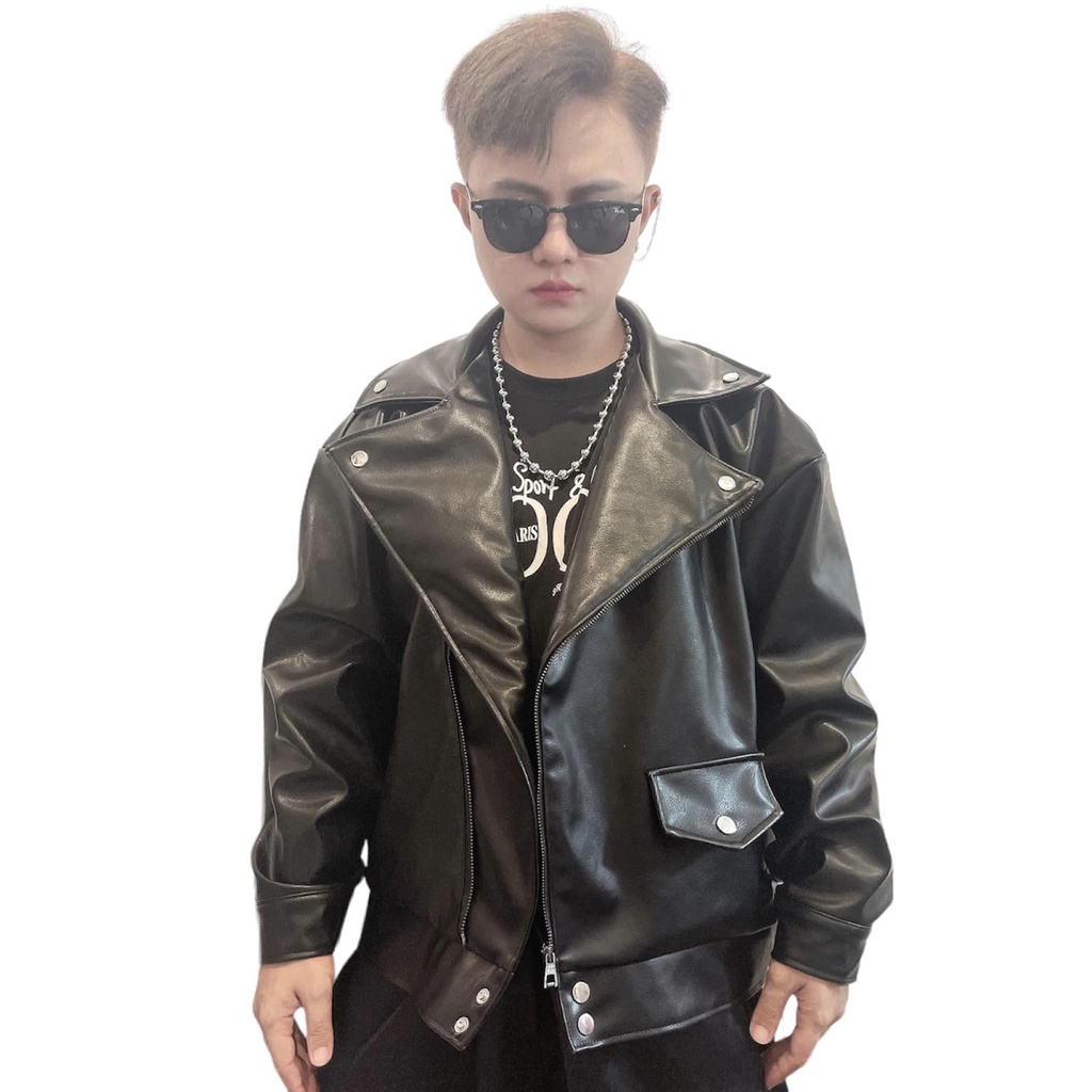 Áo jacket biker da màu đen KEL