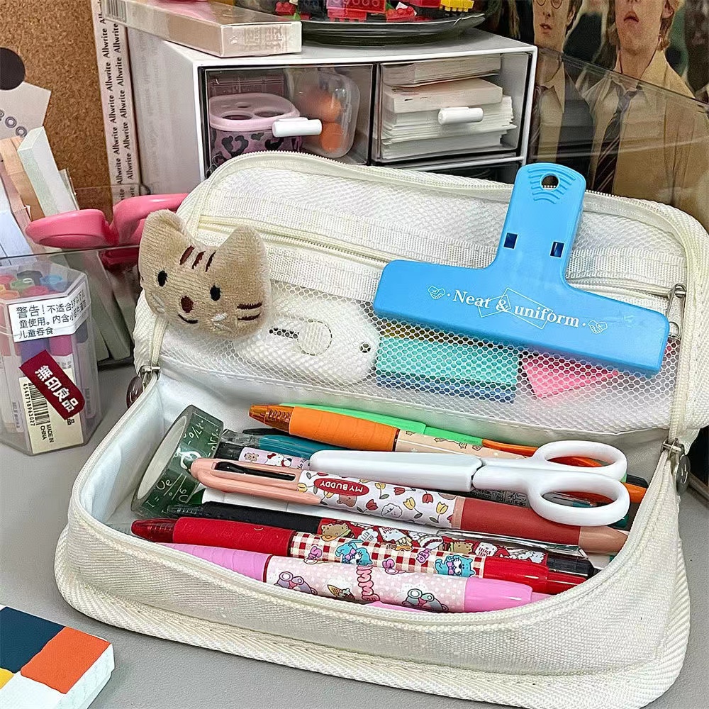 Túi Đựng Bút Bằng Vải Canvas Họa Tiết Caro Dễ Thương