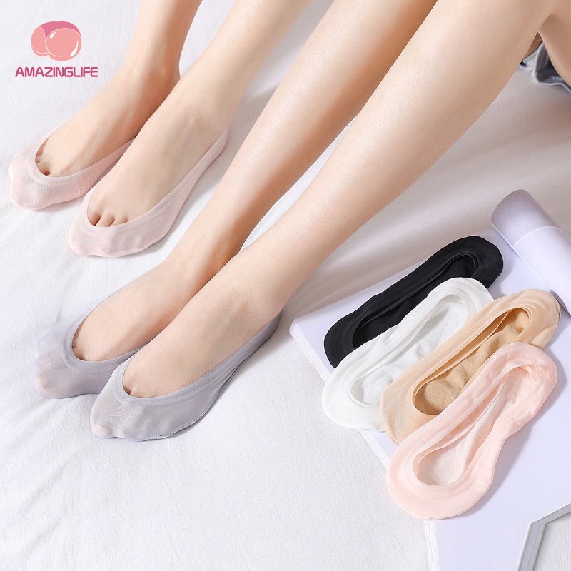 Vớ Thuyền Bằng Lụa Lạnh Siêu Mỏng Màu Trơn Chống Trượt Thoáng Khí Thoải Mái Thời Trang Xuân Hè