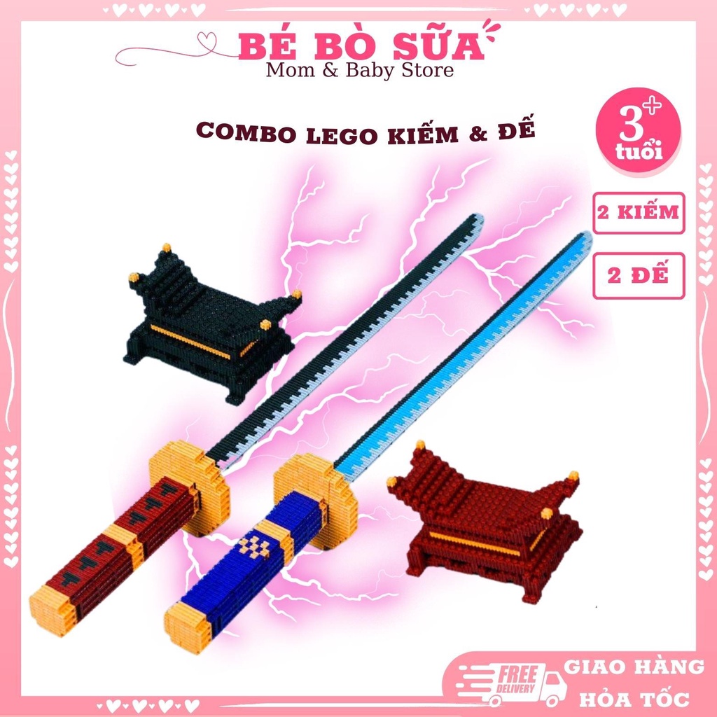 Bộ Lắp ráp kiếm katana chuzan 60cm, Combo bộ 2 kiếm + 2 đế với 2288 mảnh ghép