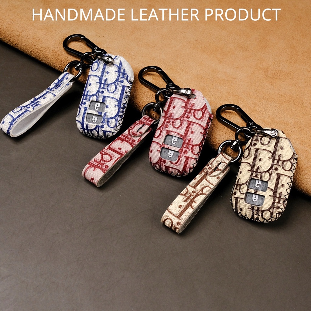 Bao da bọc chìa khóa smartkey ô tô Suzuki XL7 Swift Ertiga Vitara khâu tay móc đen có dây tay cầm SX2