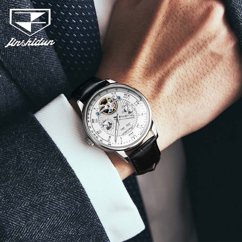 Đồng hồ Nam JSdun máy cơ size 40mm, dây da thoáng khí, chống nước 30m, bảo hành toàn quốc 12 tháng