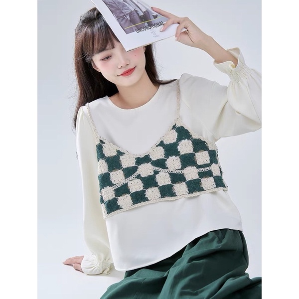 Áo Hai Dây Crotop, Áo Hai Dây Len Đan Móc , Áo Lưới Đi Biển Đi Du Lịch Dễ Mix Đồ