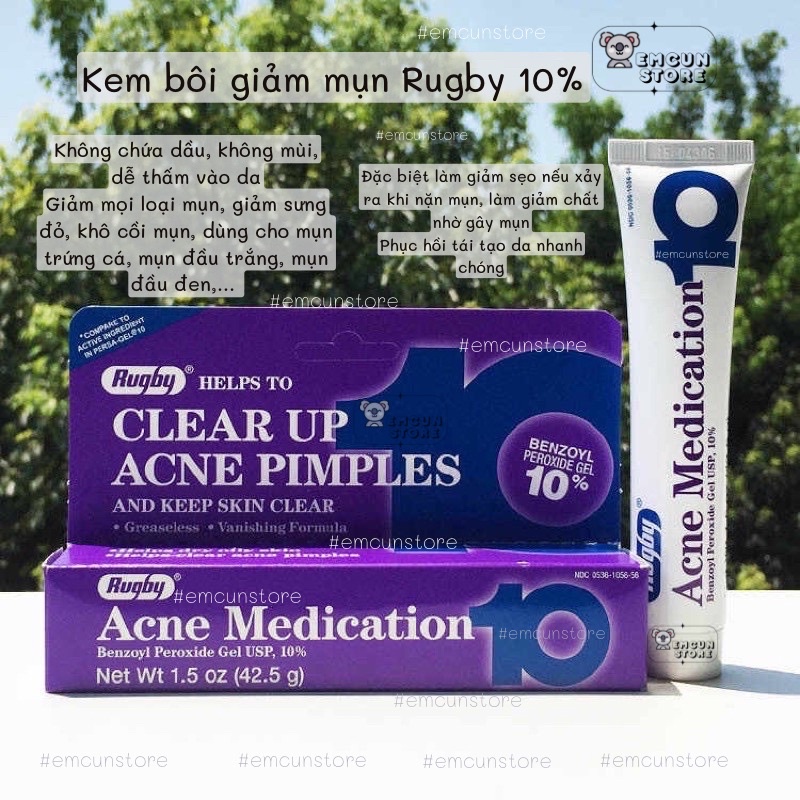 (nội địa Mỹ)Kem bôi g.i.ả.m m.ụ.n Rugby ACNE MEDICATION GEL BENZOYL PEROXIDE