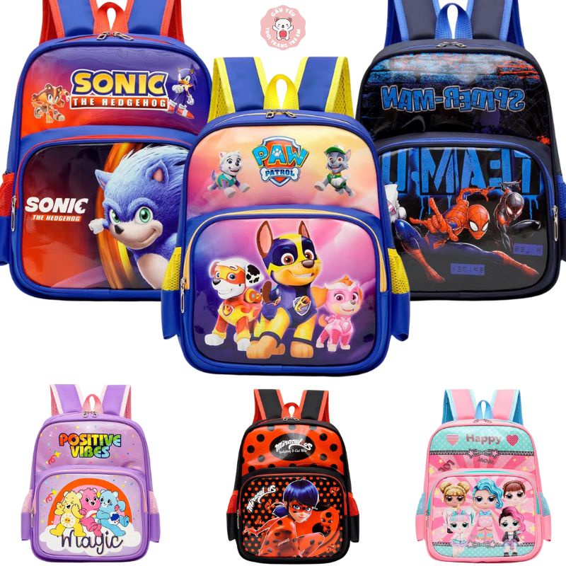 Balo cho bé trai bé gái cặp sách đi học mẫu giáo mần non 2 ngăn họa tiết siêu nhân sonic elsa đội chó cứu hộ GAUYEUSHOP