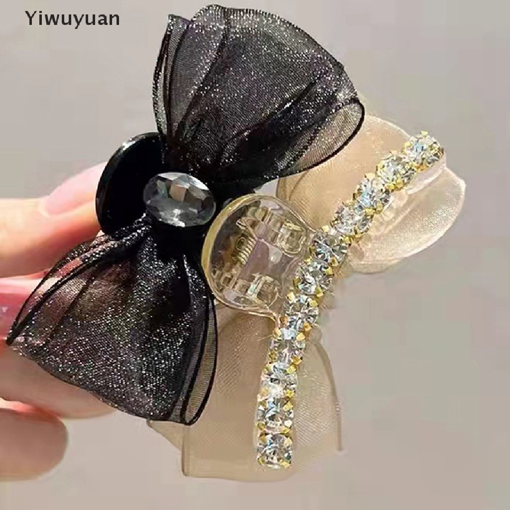 1 Kẹp Tóc Hình Nơ Lưới Đính Đá Bằng Acrylic