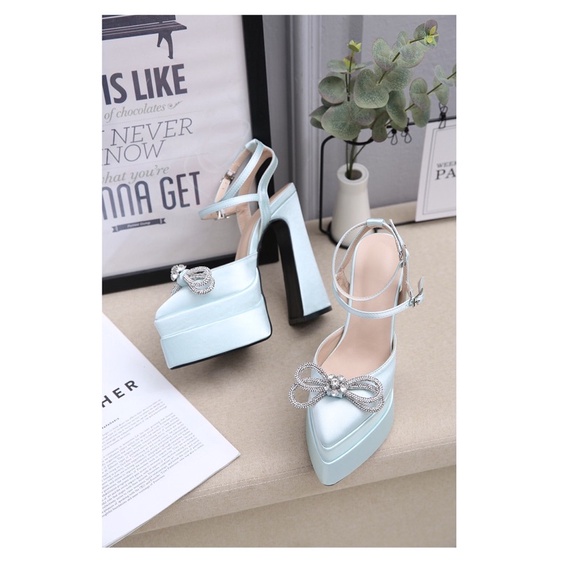 ORDER 🍀 Giày đế đúp gót trụ mũi nhọn nơ đá 35-42 12cm