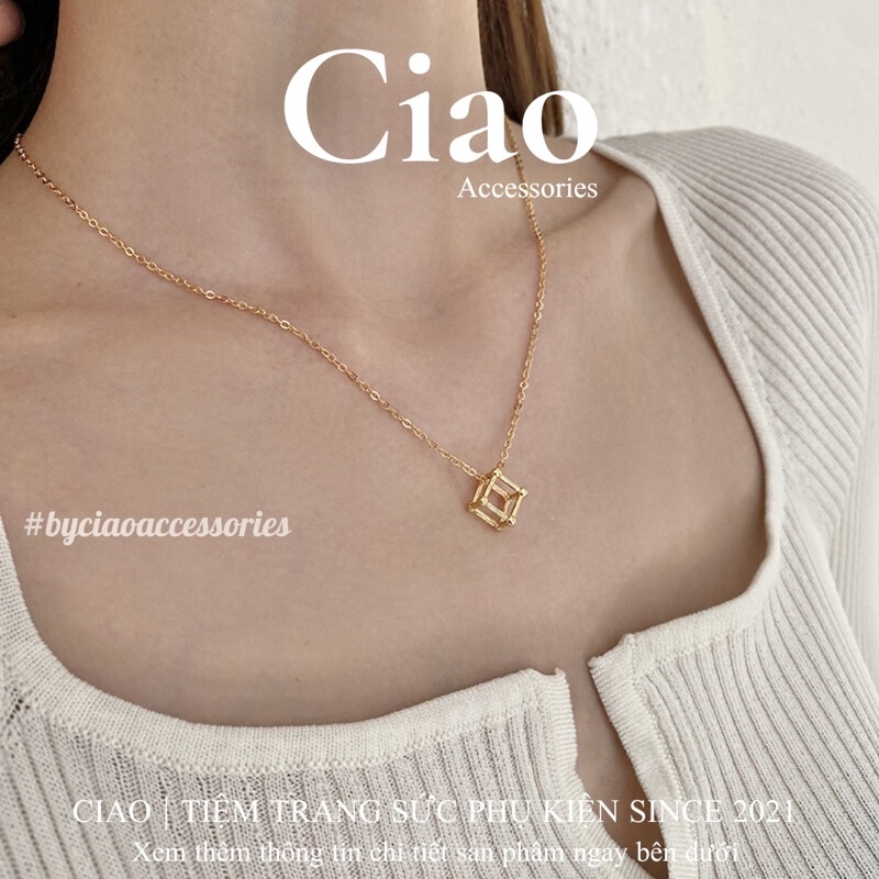 [HOẢ TỐC 1H] Dây chuyền/ Vòng cổ mạ bạc S925 thiết kế charm hình khối Sphere Ciao