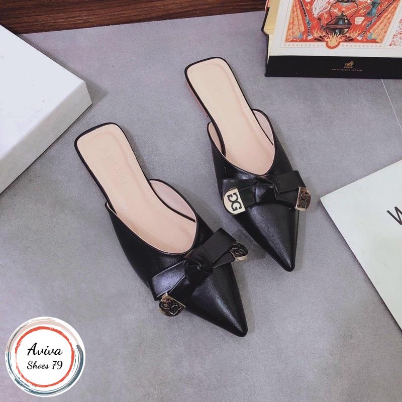Giày sục bệt mũi nhọn khoá nơ GG h2stroe chất da xinh xắn siêu hót